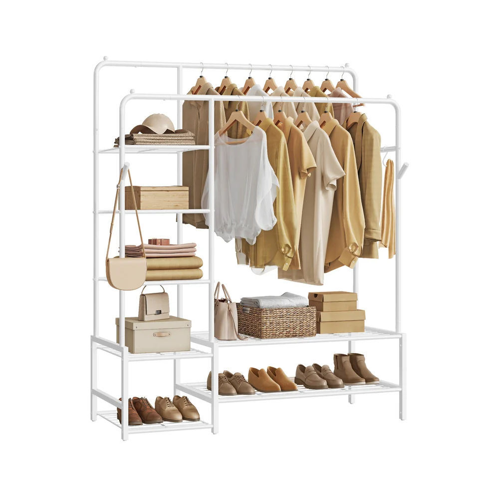 Open wardrobe clothes rack with shelves and hanging rods - Image 3