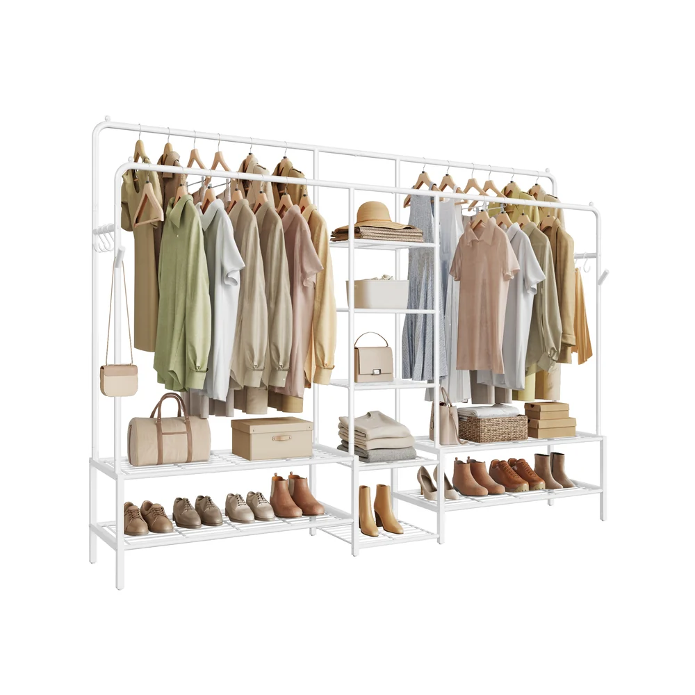 Open wardrobe clothes rack with shelves and hanging rods - Image 4