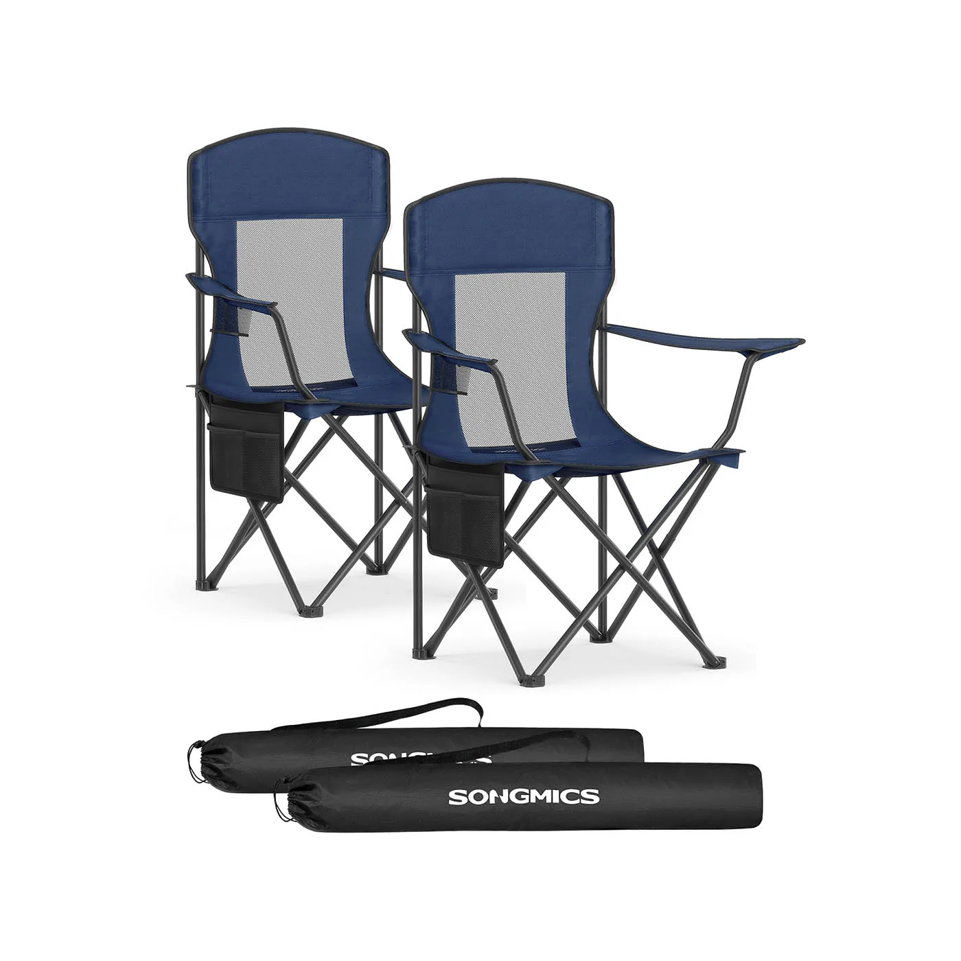 Outdoor folding chair set with adjustable armrests and cup holder