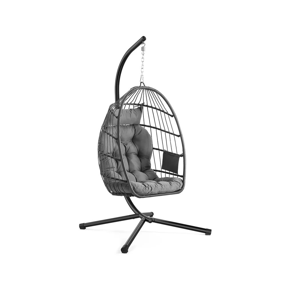 Outdoor Hanging Egg Chair with Foldable Basket and Cushion