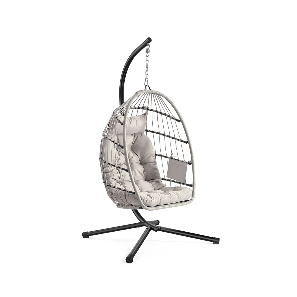 Outdoor Hanging Egg Chair with Foldable Basket and Cushion - Image 2