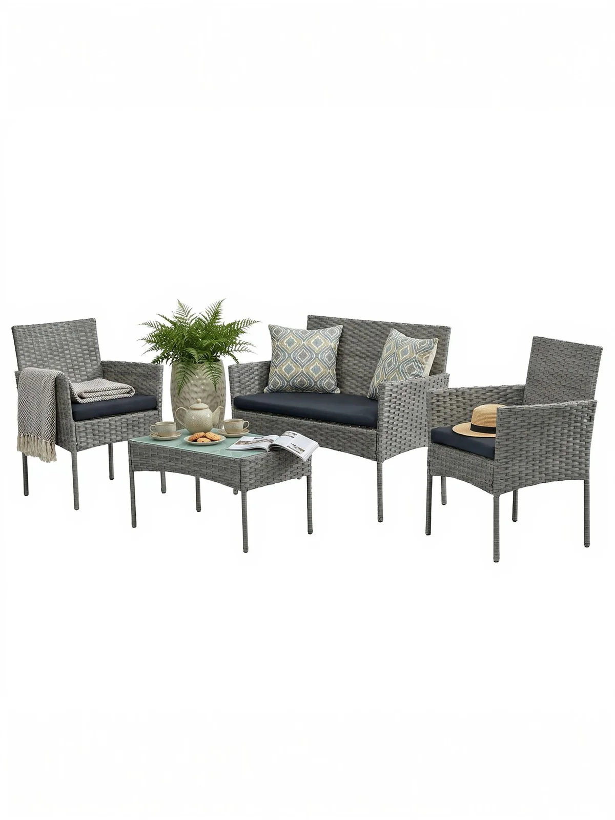 Outdoor Furniture Sets, Polyrattan Garden Conversation Set, for Patio Terrace - Image 2