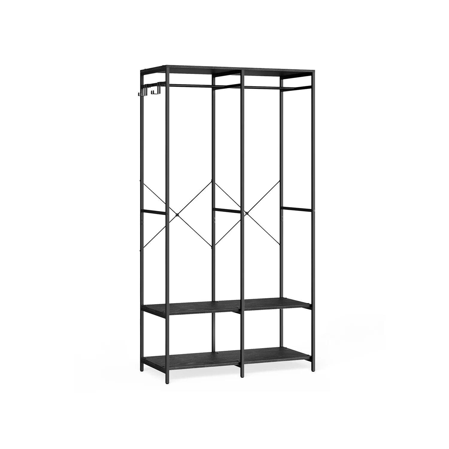 Portable Clothes Wardrobe with Hanging Rods and Shelves - Image 2