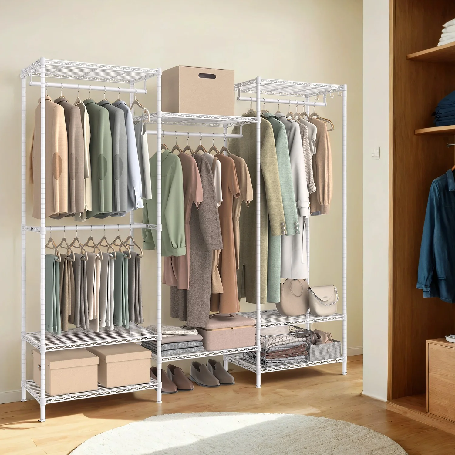 Portable Wardrobe with Adjustable Storage Shelves and Hanging Rails - Image 2
