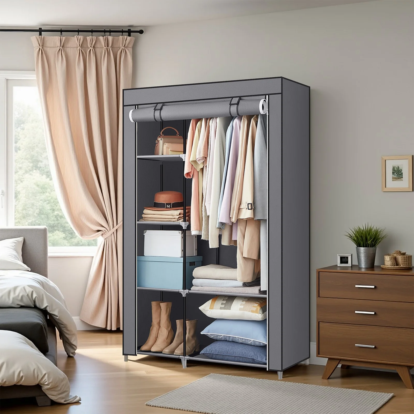 Portable Wardrobe with Fabric Cover