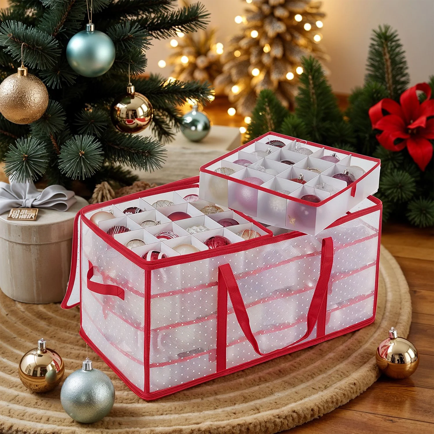 Christmas Ornament Storage Box, Storage Cube Bin for Christmas Decorations, 128 Slots