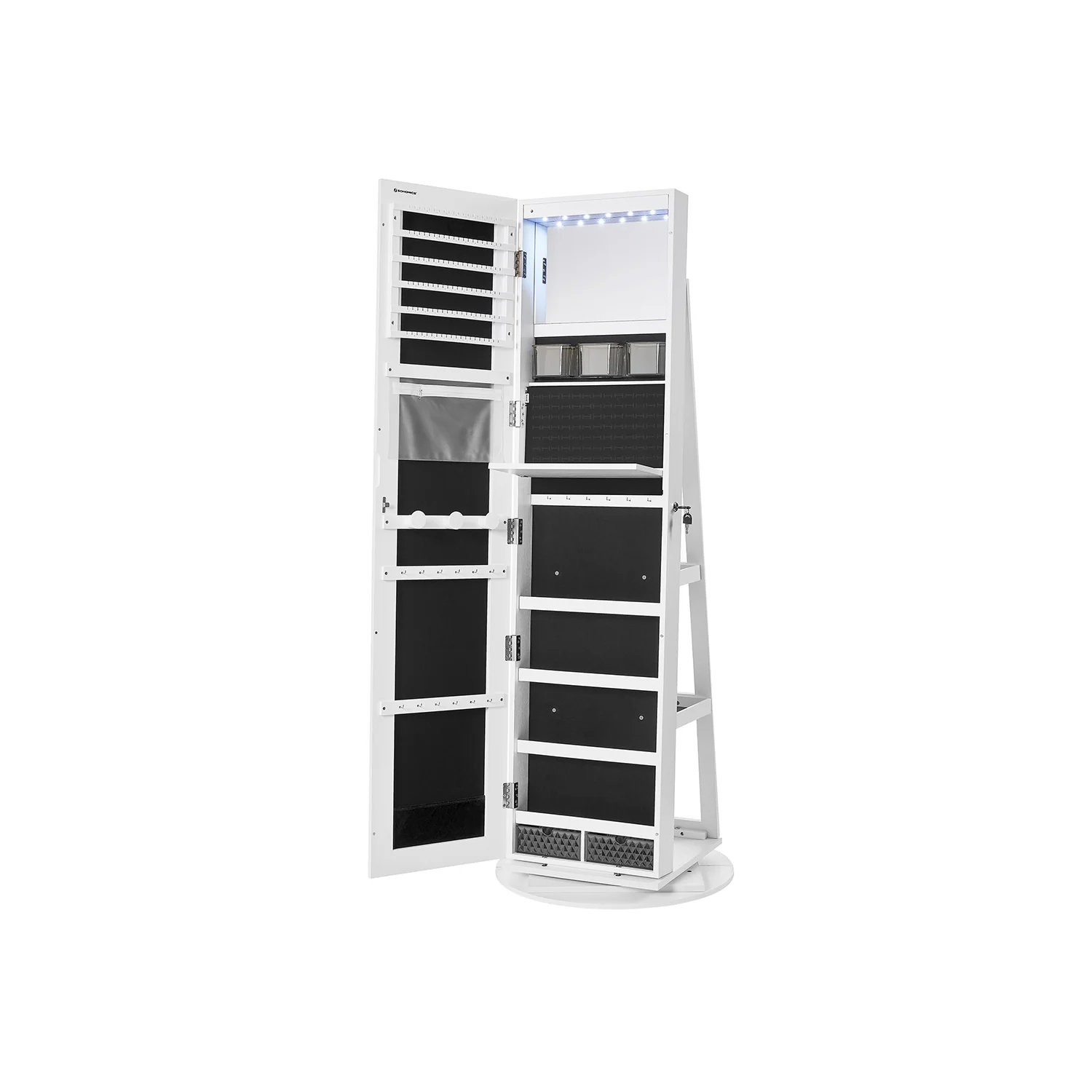Rotating LED Mirror Jewellery Cabinet