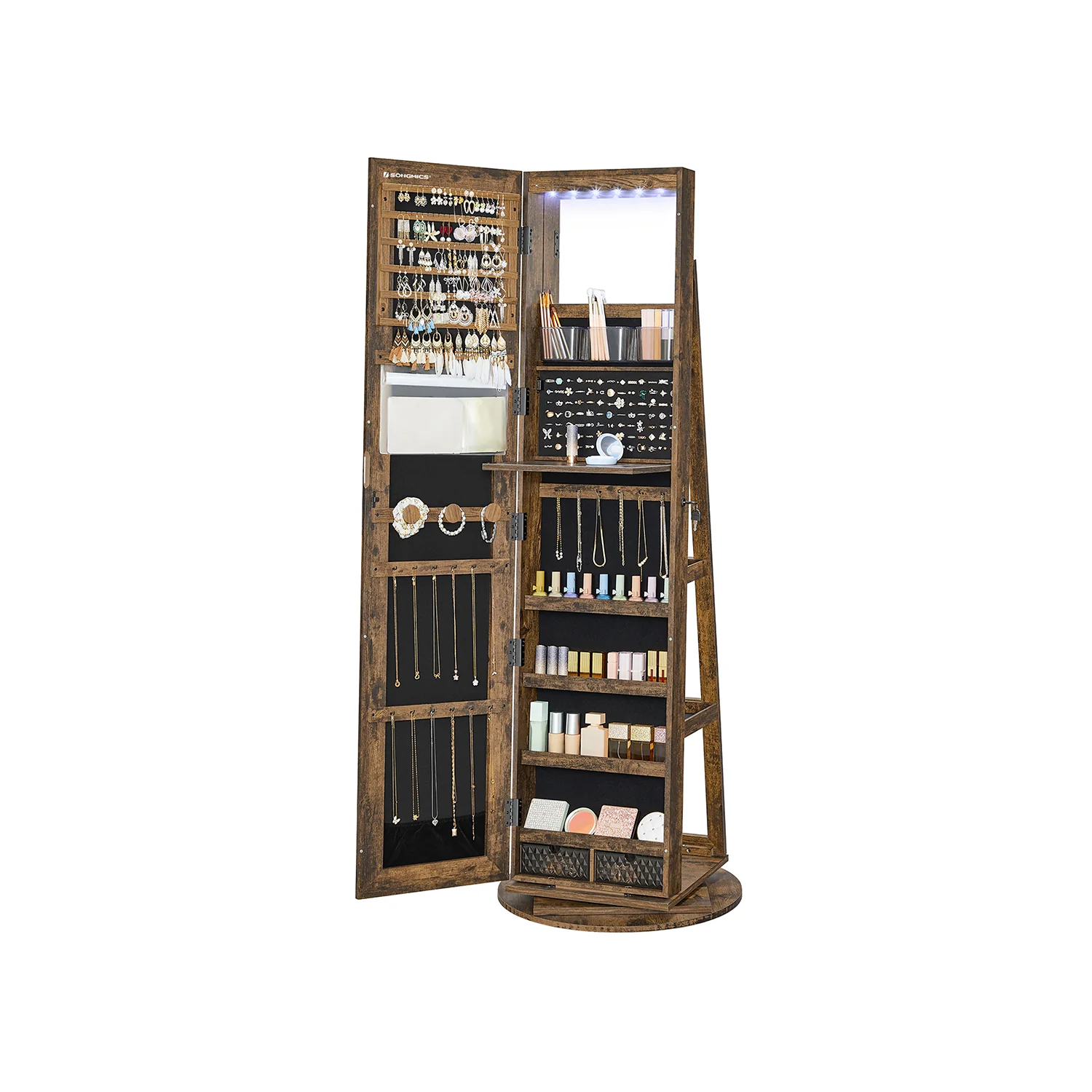 Rotating LED Mirror Jewellery Cabinet - Image 3