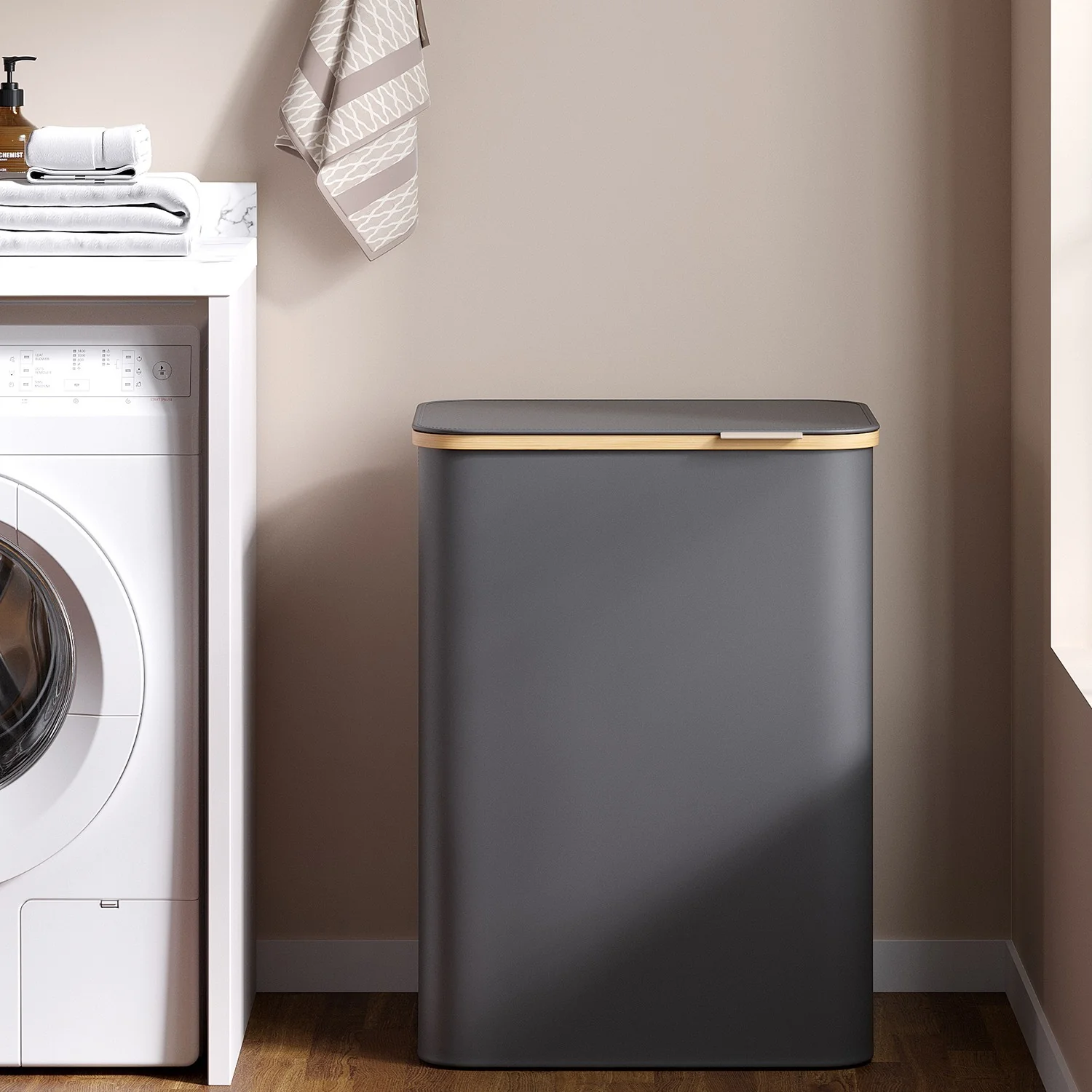 Laundry Basket with Lid, 2-Section Large Laundry Hamper - Image 2