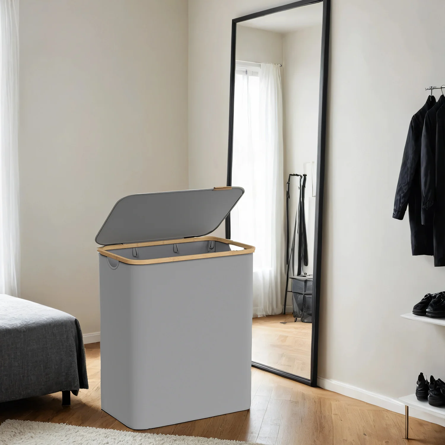 Laundry Basket with Lid, 2-Section Large Laundry Hamper - Image 3