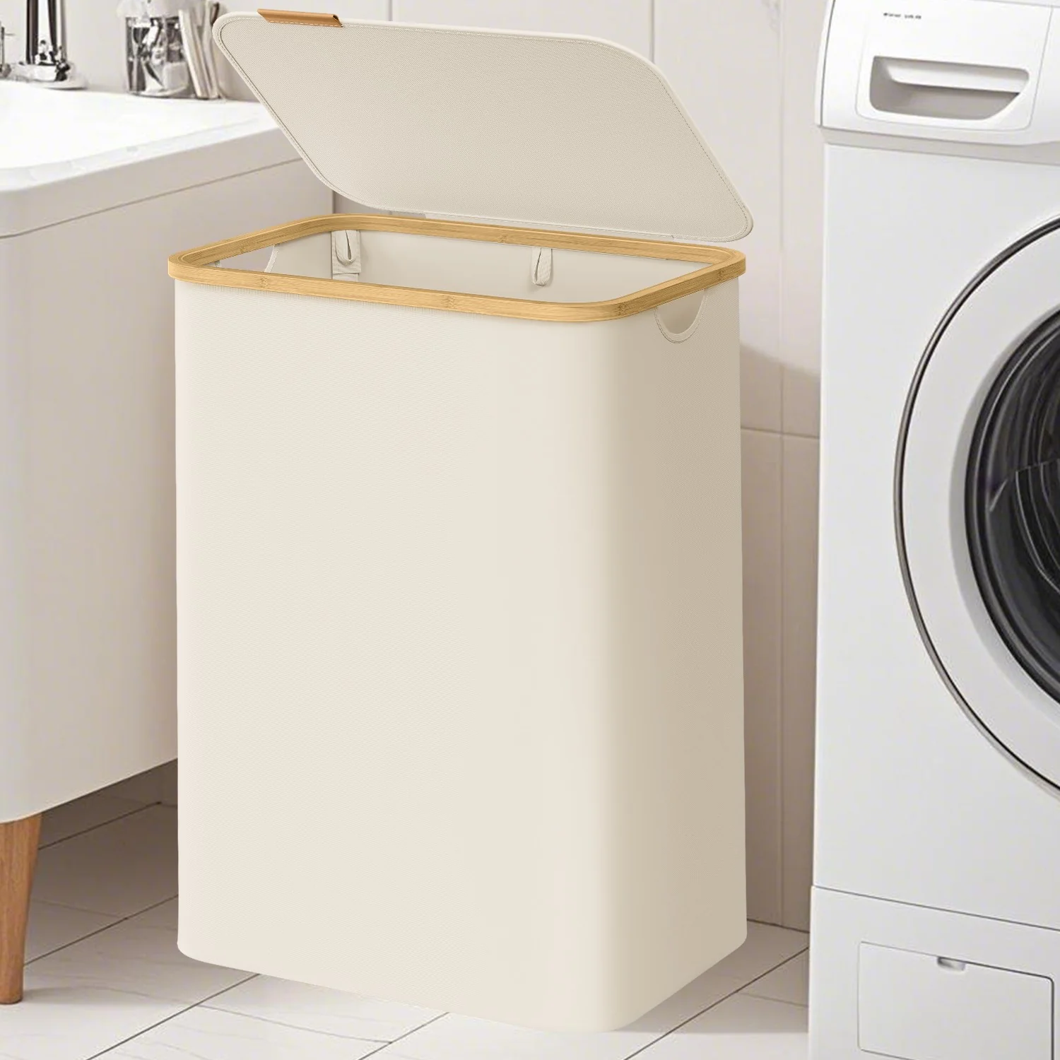Laundry Basket with Lid, 2-Section Large Laundry Hamper - Image 6
