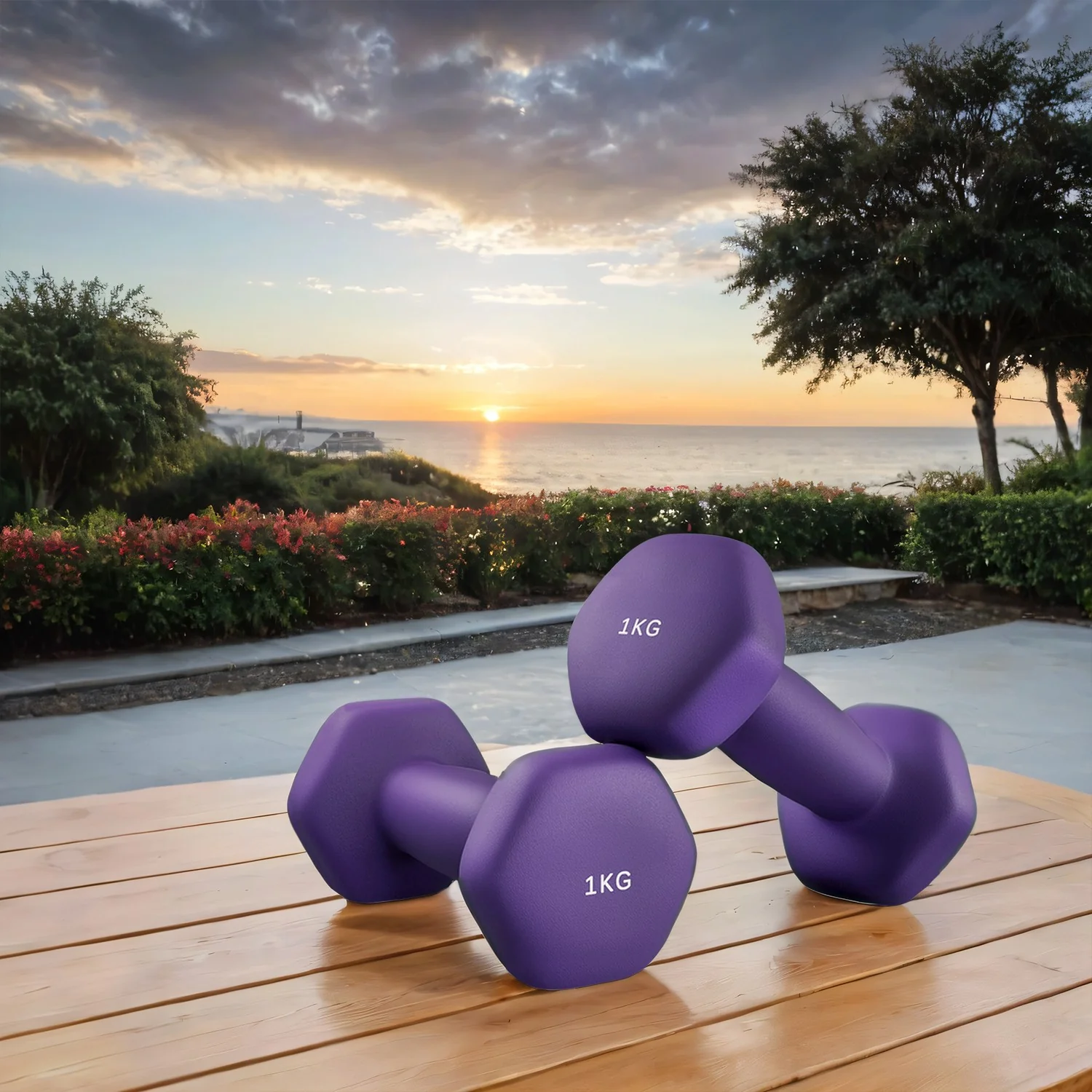 Set of 2 Neoprene Hex Dumbbells with Dumbbells Bars - Image 4