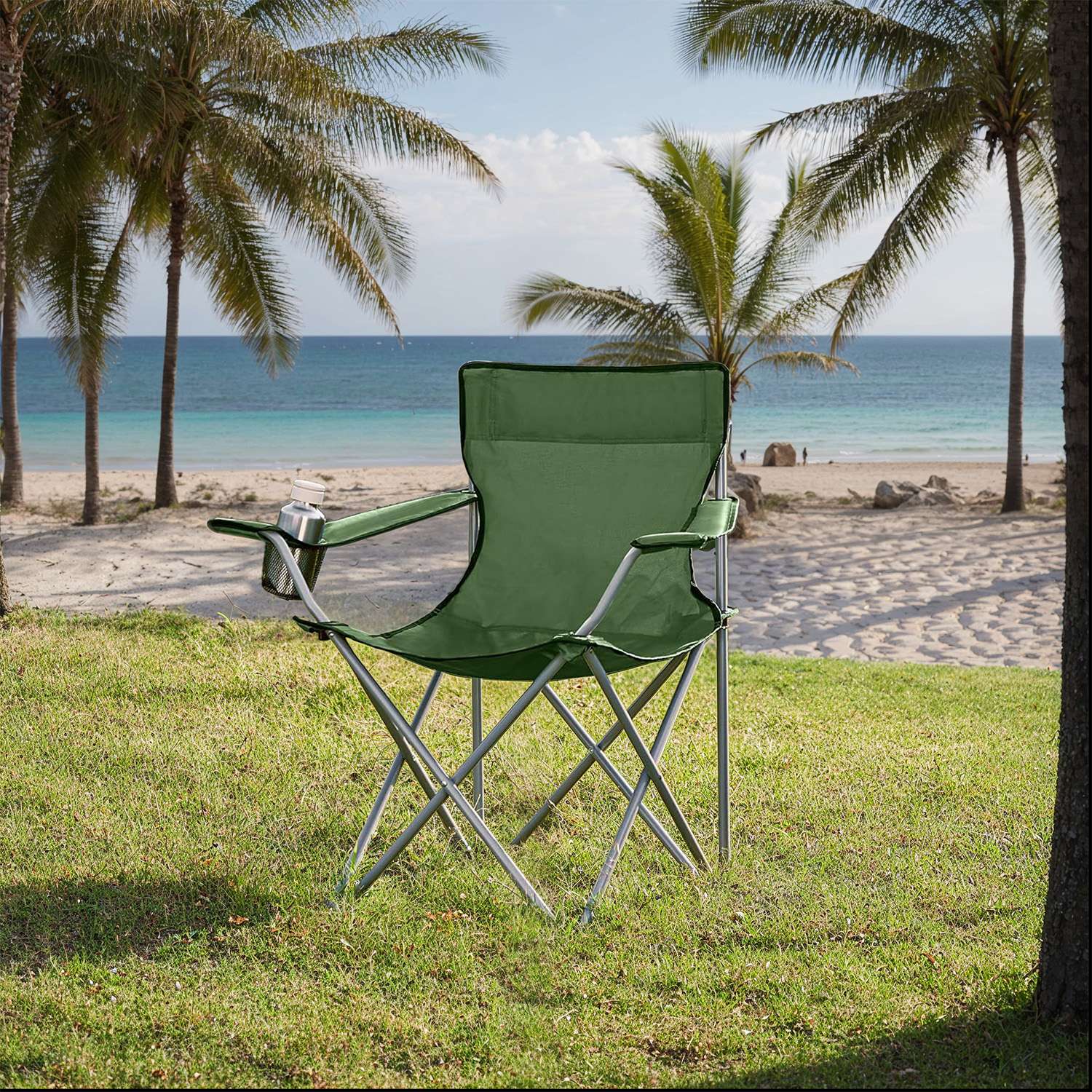 Set of 2 Green Foldable Camping Chairs with Armrest