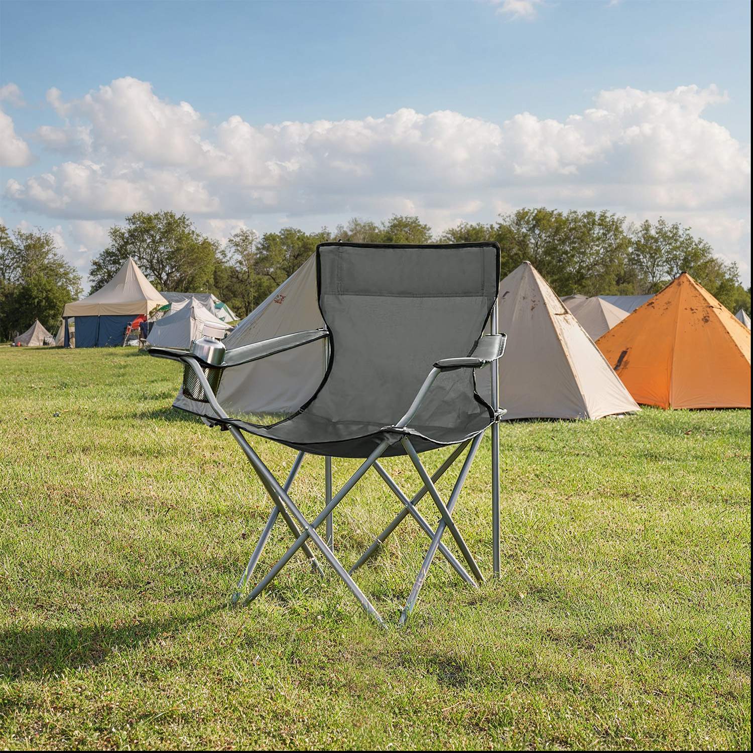 Set of 2 Green Foldable Camping Chairs with Armrest - Image 2