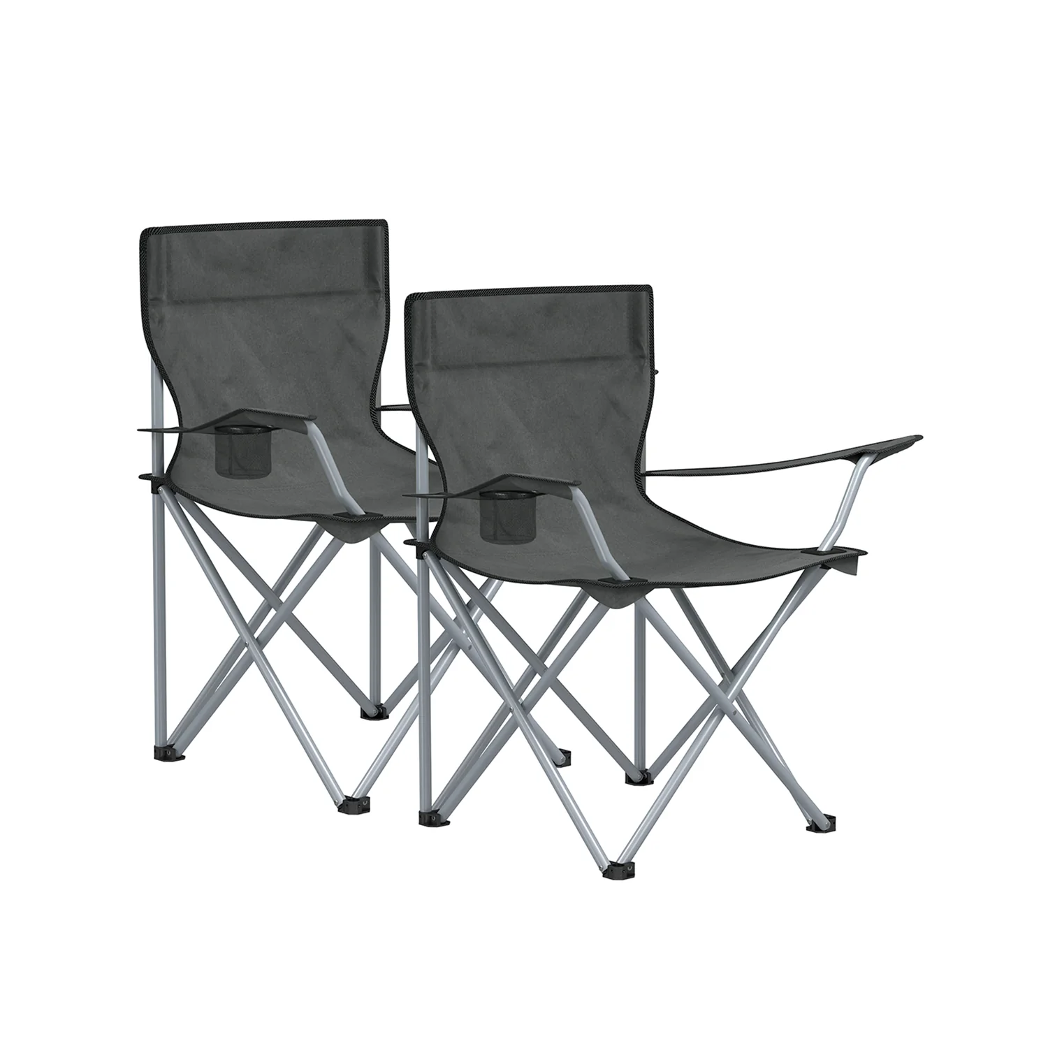 Set of 2 Green Foldable Camping Chairs with Armrest - Image 2