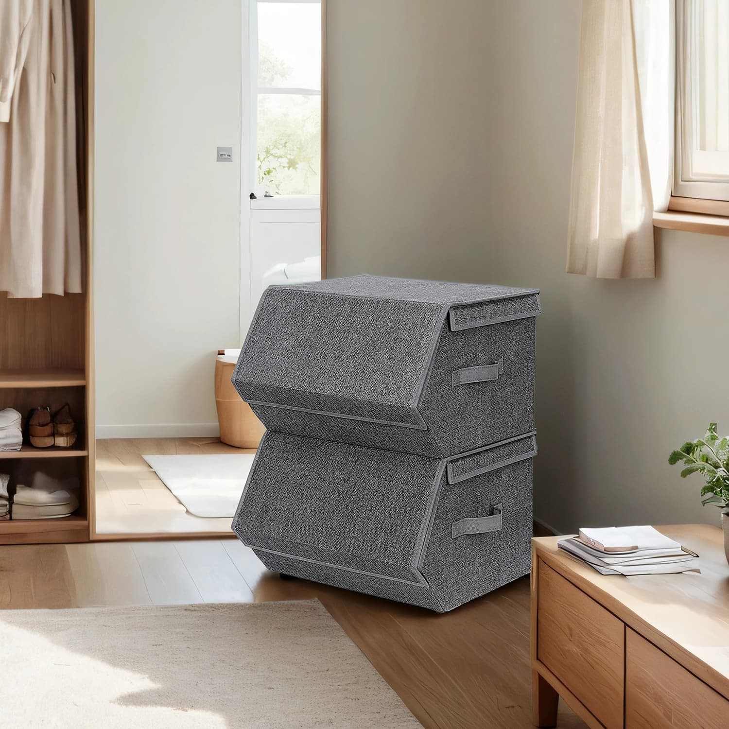 Stackable Storage Bins with Lids Set of 2