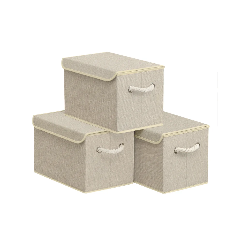 Set of 3 Fabric Storage Boxes with Lid - Image 2