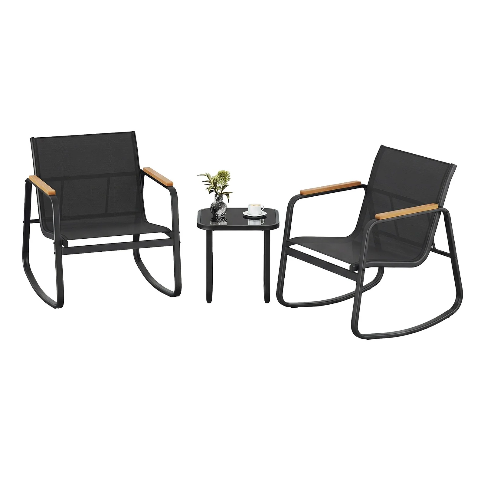 Set of Garden Rocking Chair with Armrests and Table for Relaxing Outdoors - Image 2