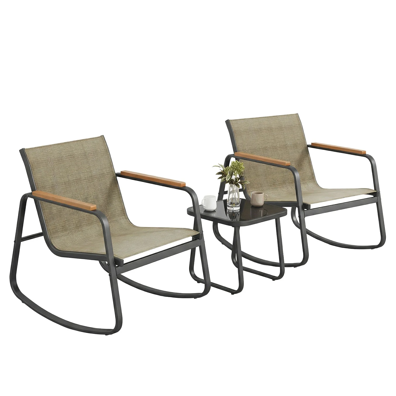 Set of Garden Rocking Chair with Armrests and Table for Relaxing Outdoors - Image 3