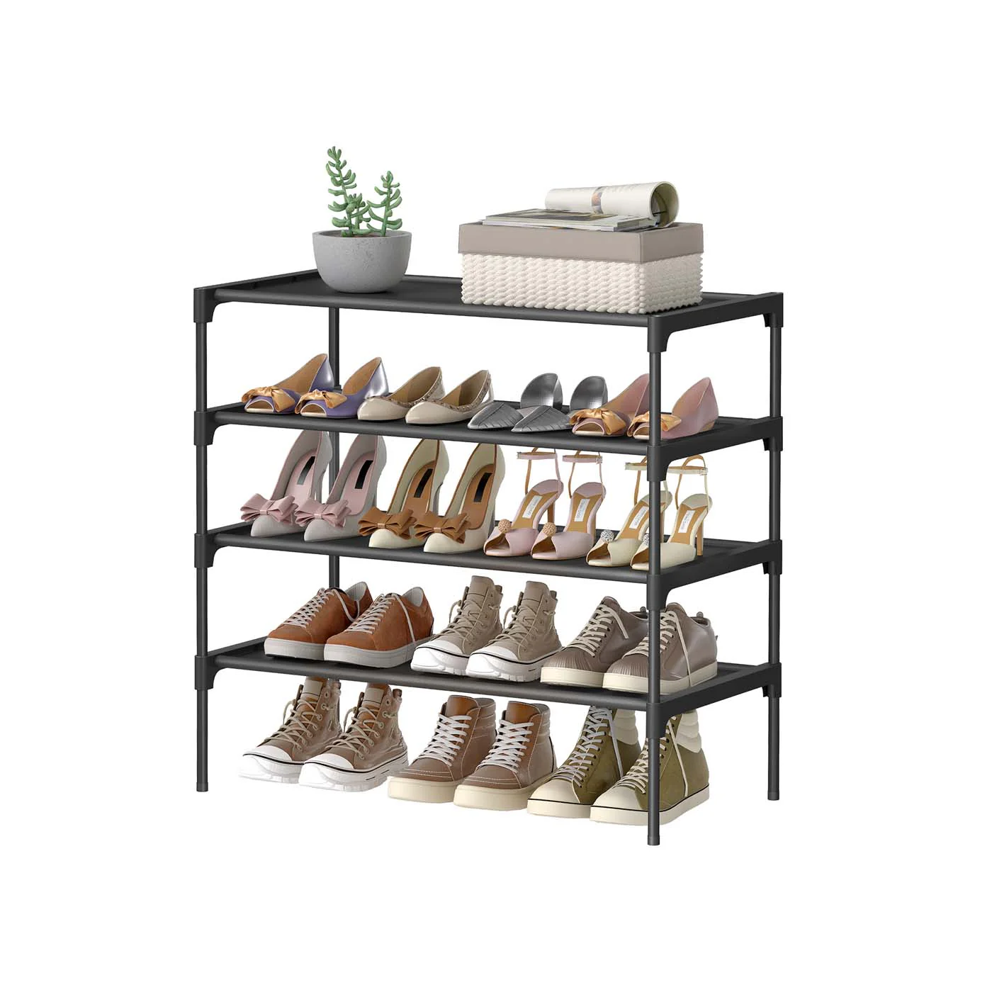 Shoe rack with fabric shelves and metal frame - Image 2