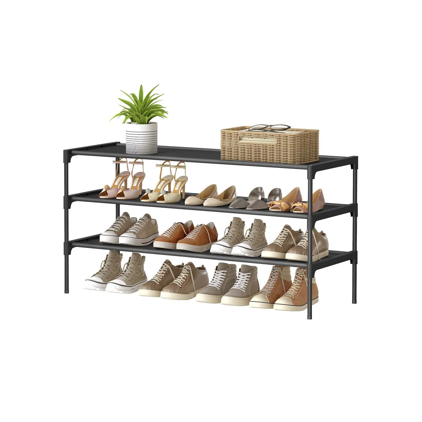 Shoe rack with fabric shelves and metal frame - Image 3