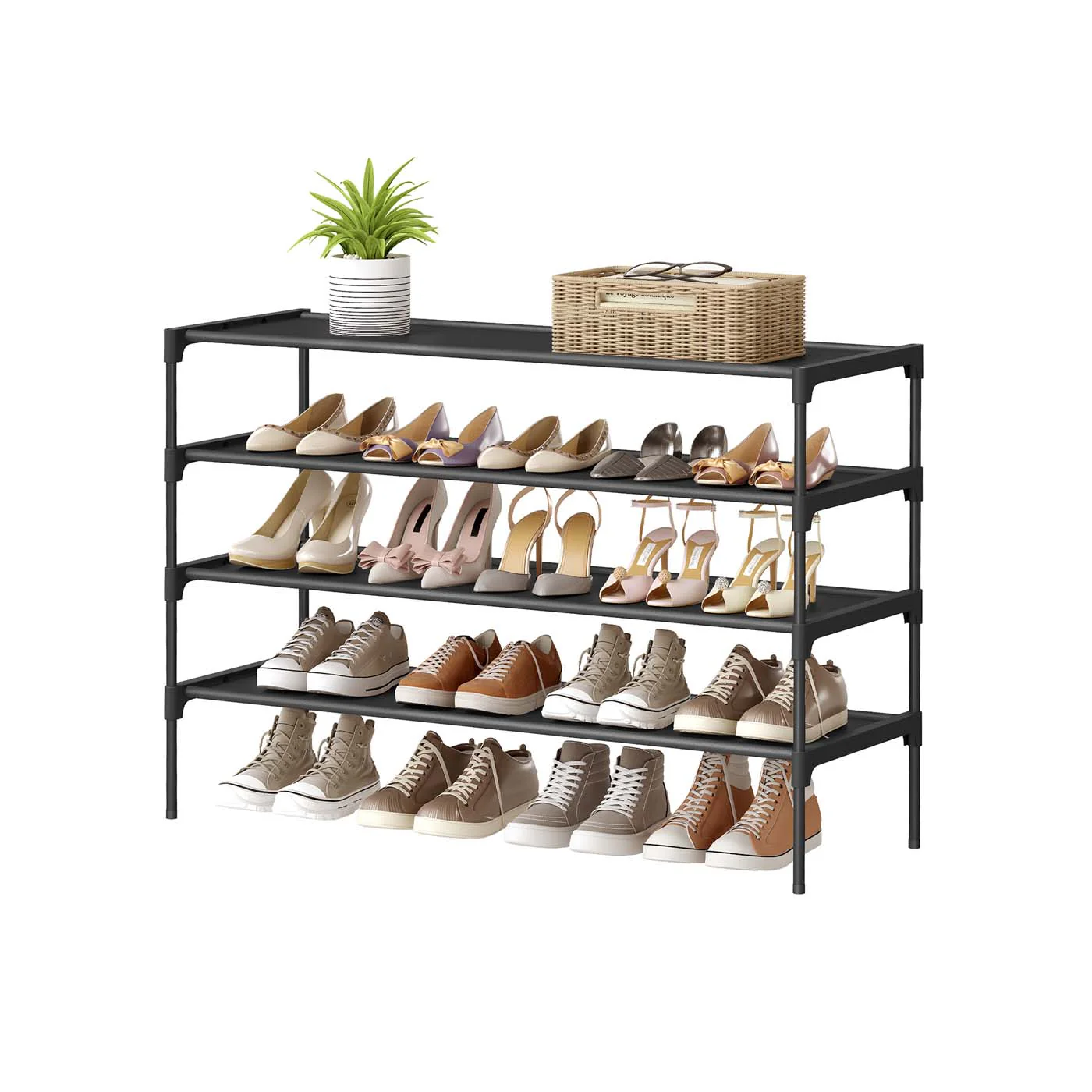 Shoe rack with fabric shelves and metal frame - Image 4
