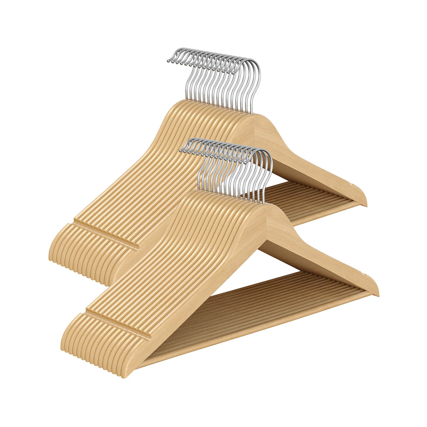 Solid Birch Wood Coat Hangers with Swivel Hooks for Garments