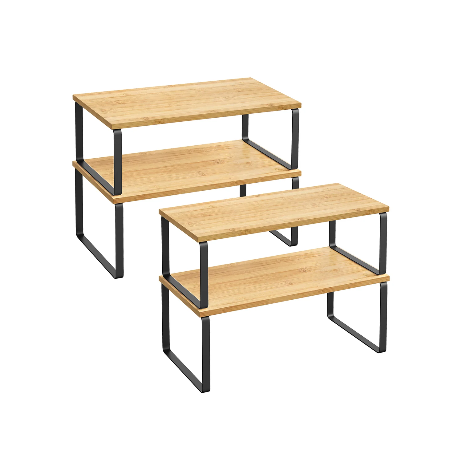 Set of 2 Stackable Kitchen Shelf Organisers, Engineered Wood - Image 4