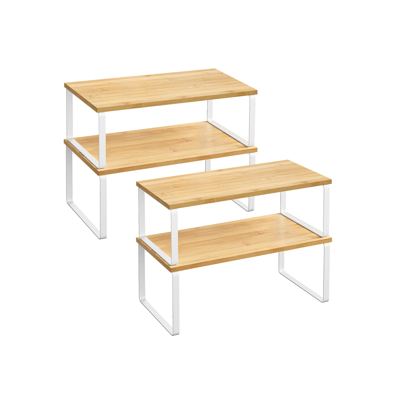 Set of 2 Stackable Kitchen Shelf Organisers, Engineered Wood - Image 5