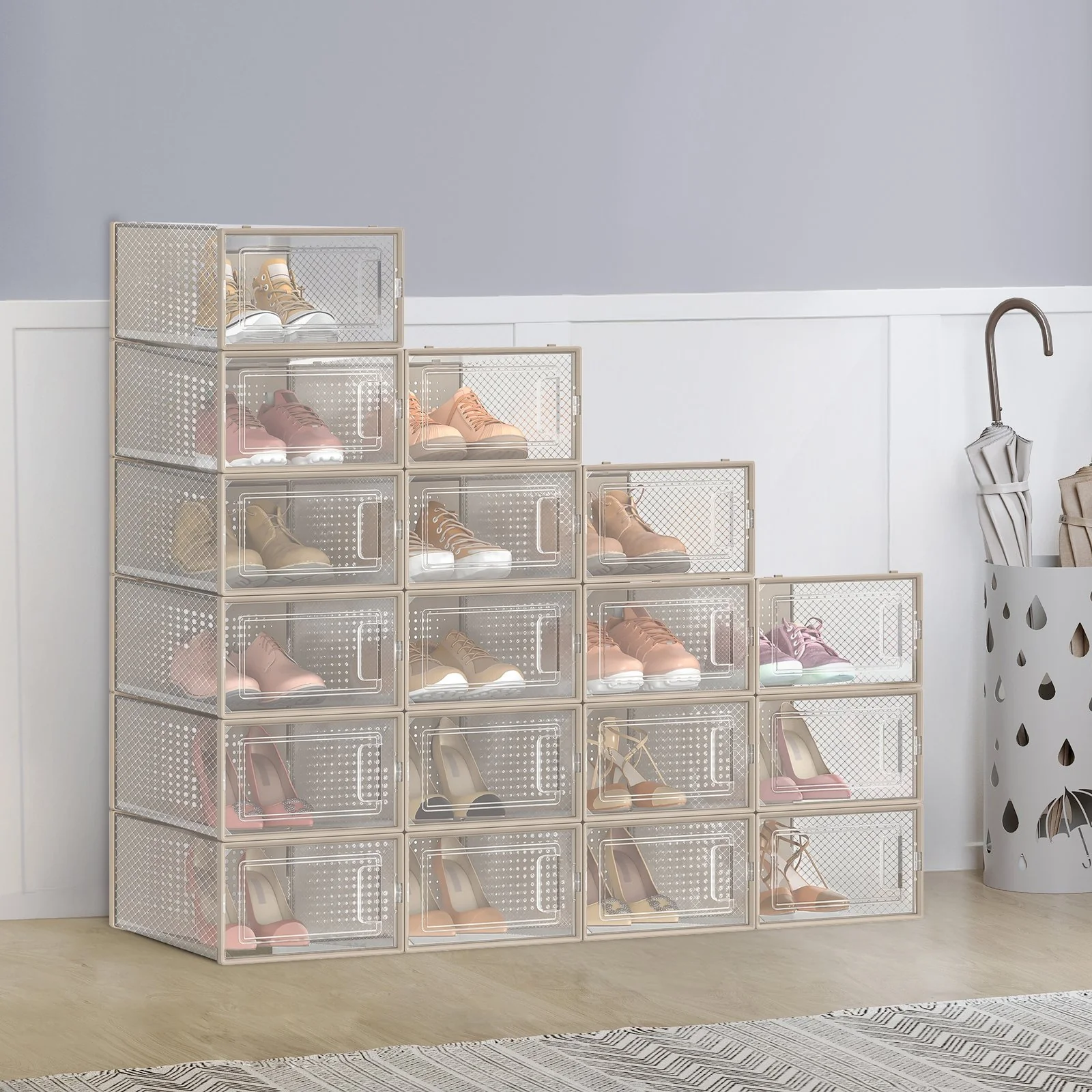 Stackable Shoe Boxes, Pack of 18 Shoe Storage Organizers - Image 6