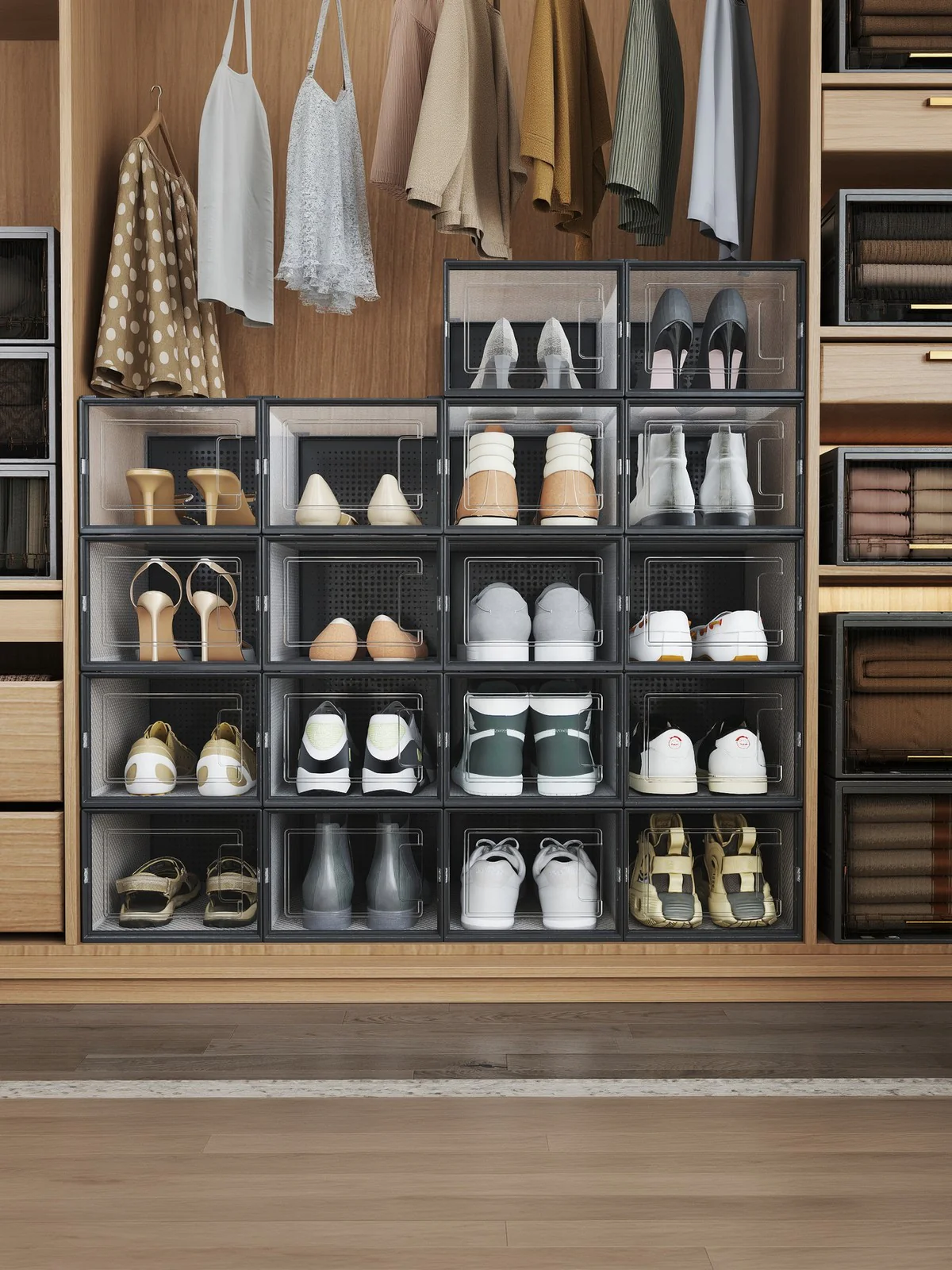 Stackable Shoe Boxes, Pack of 18 Shoe Storage Organizers - Image 8