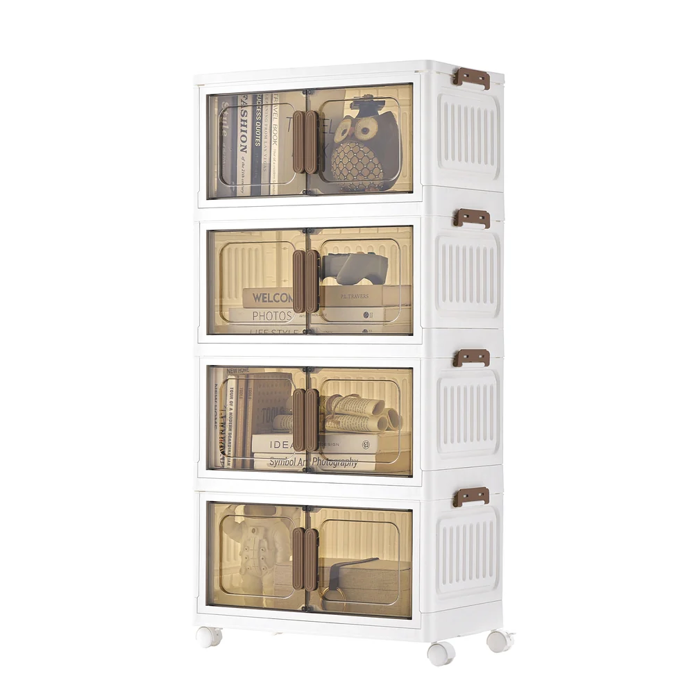 4-Tier Stackable Storage Boxes with Wheels & Magnetic Doors
