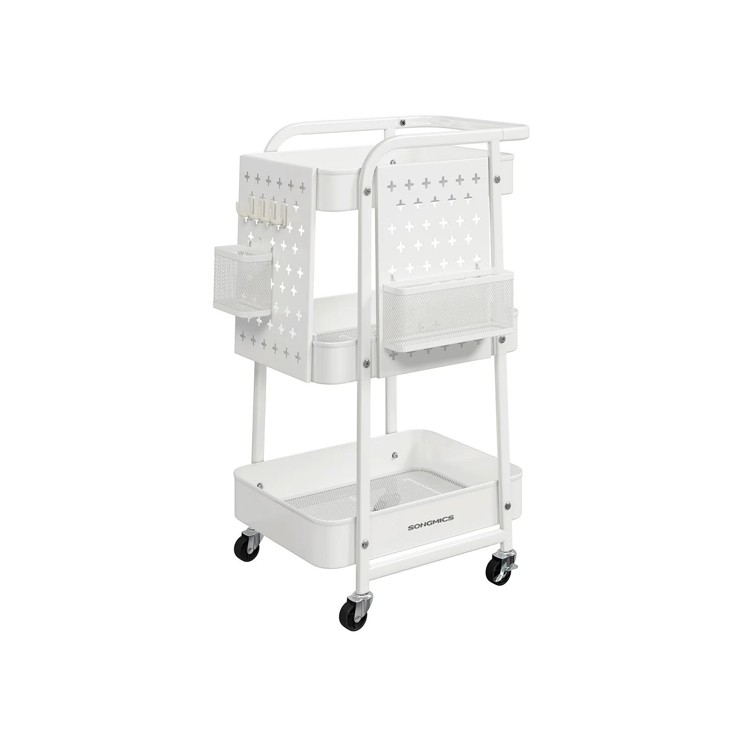Storage Trolley with 3 Metal Mesh Shelves