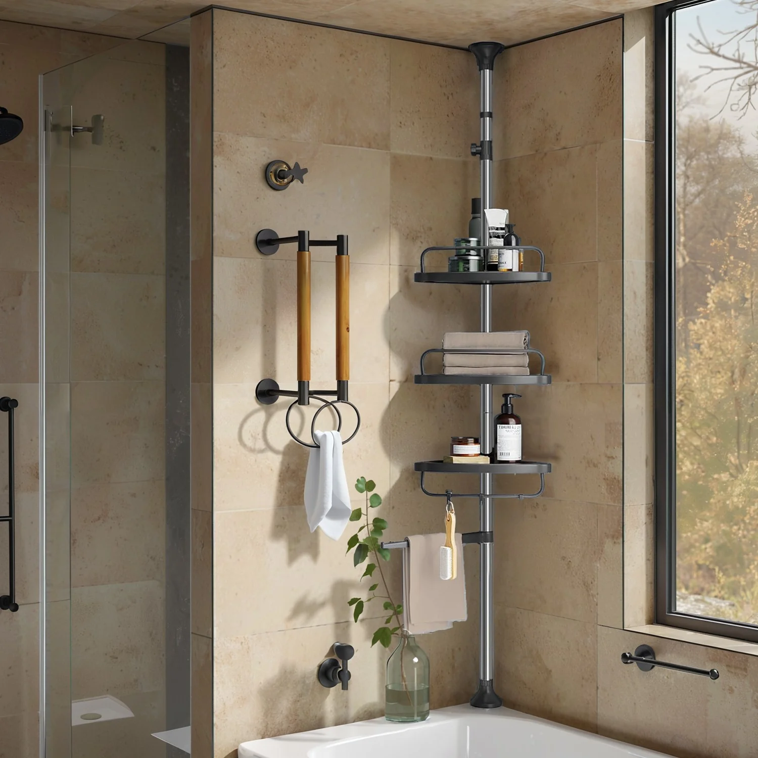 Shower Caddy, Telescopic Corner Shower Shelf for Bathroom, Stainless Steel - Image 2