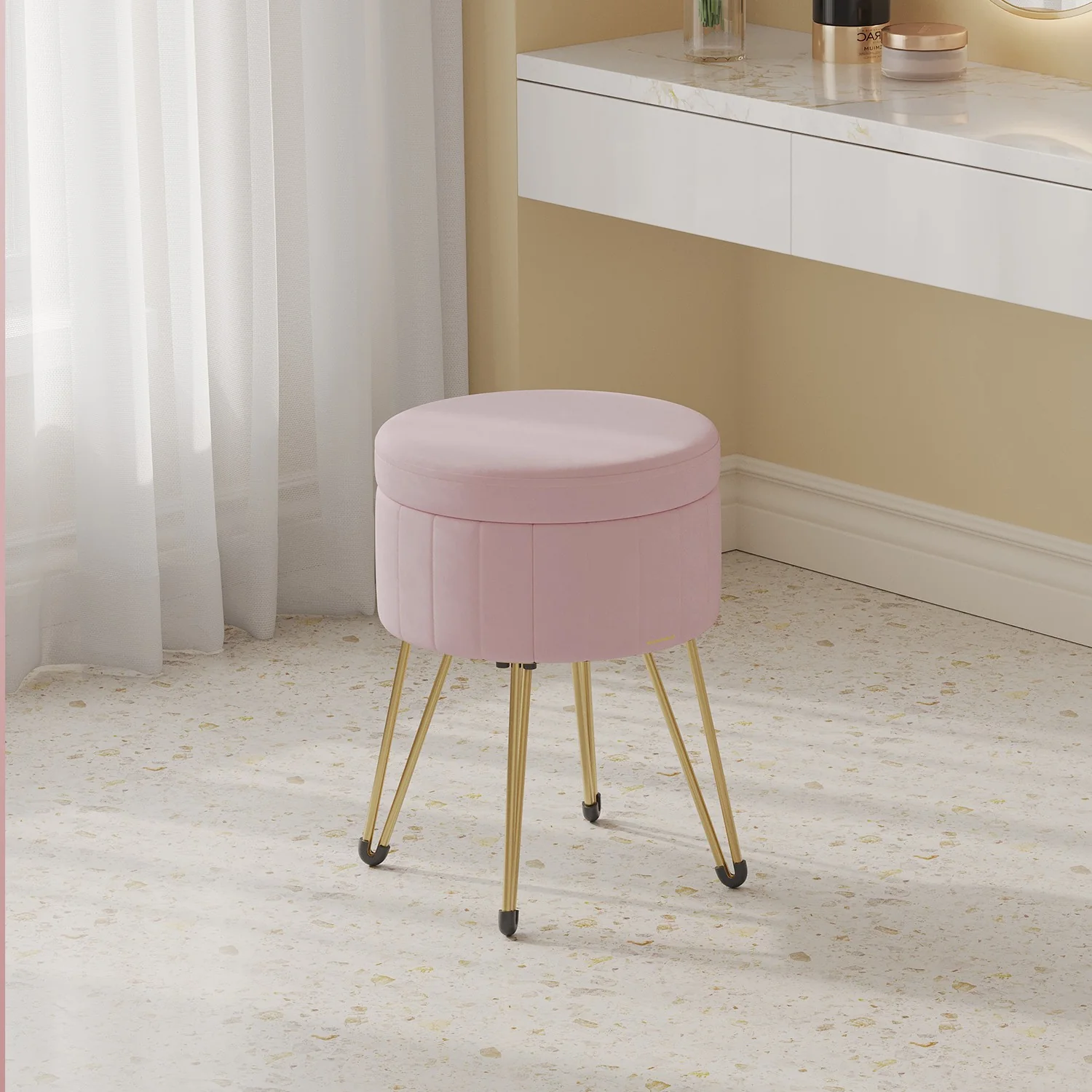 Velvet Round Storage Ottoman with 4 Metal Legs - Image 2