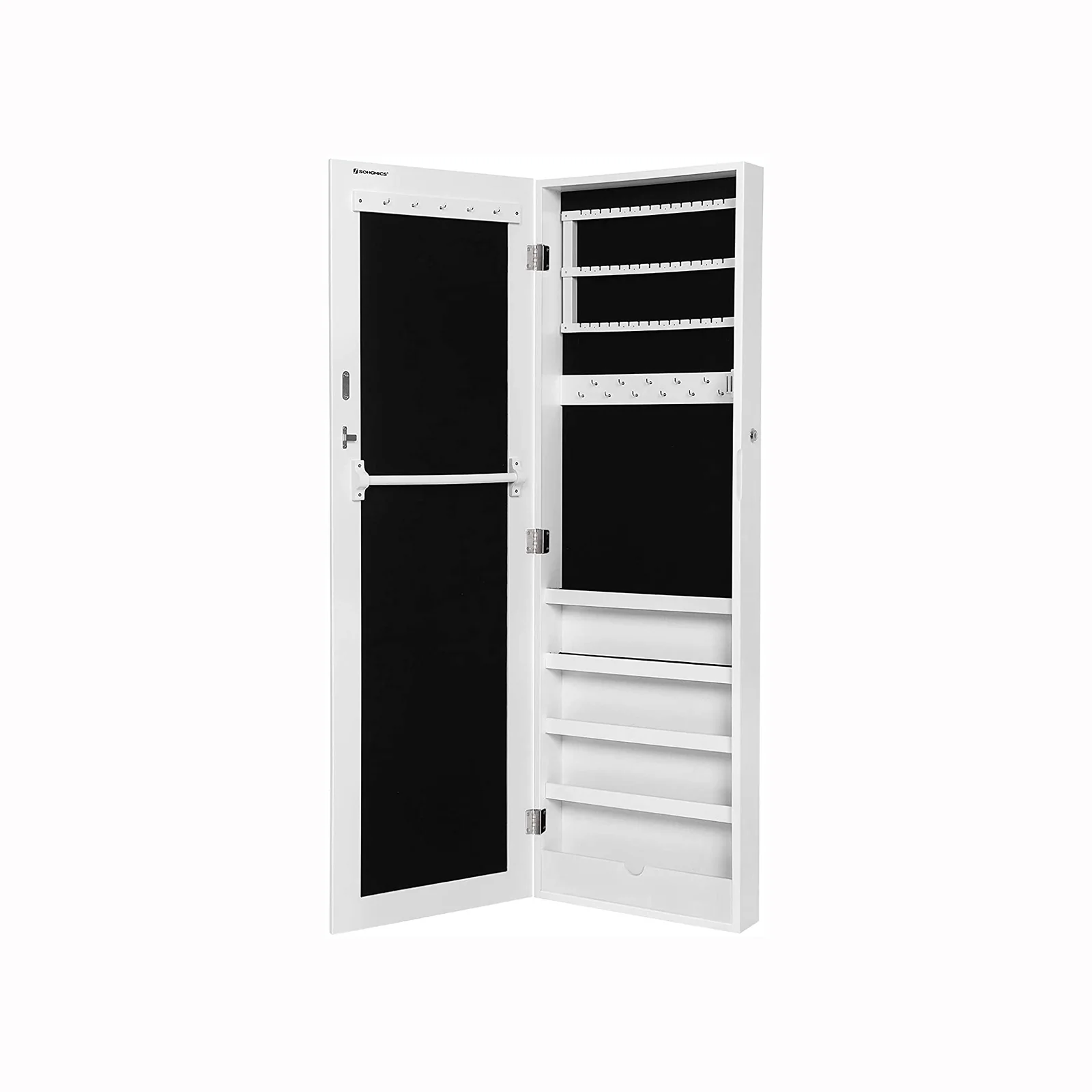 White Wall-Mounted Lockable Jewelry Cabinet