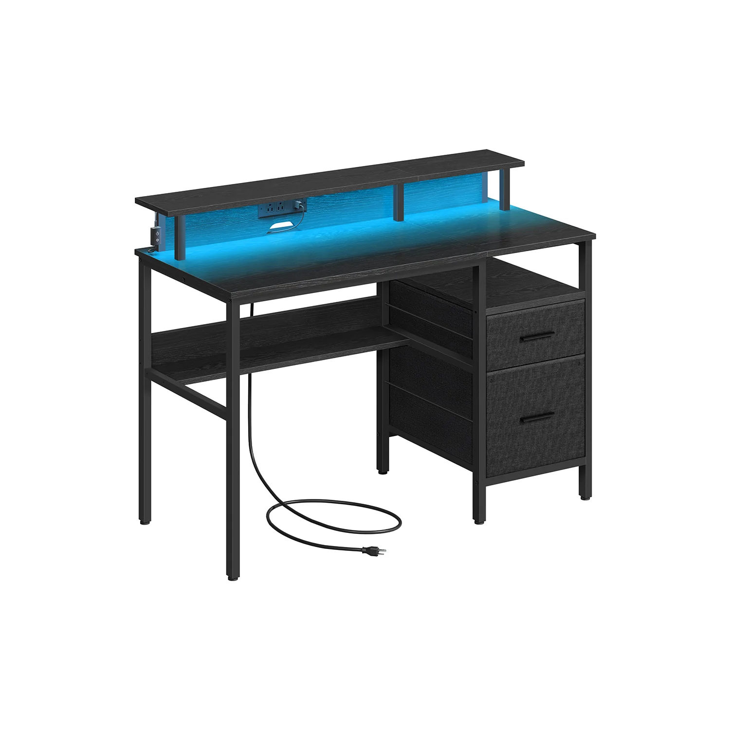 Computer desk with fabric drawers and monitor stand