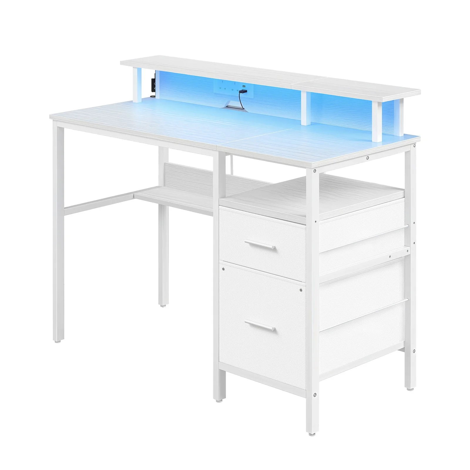 Gaming Desk with LED Lights and Built-In Power Outlets, Computer Desk with Monitor Shelf, Corner Desk - Image 4