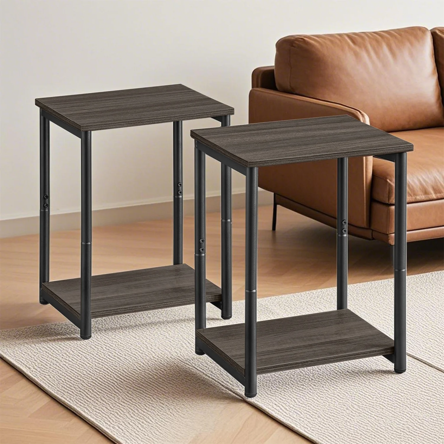 Set of 2 Side Tables, 2-Tier Sofa Side Tables, Bedside Tables for Living Room - Image 3