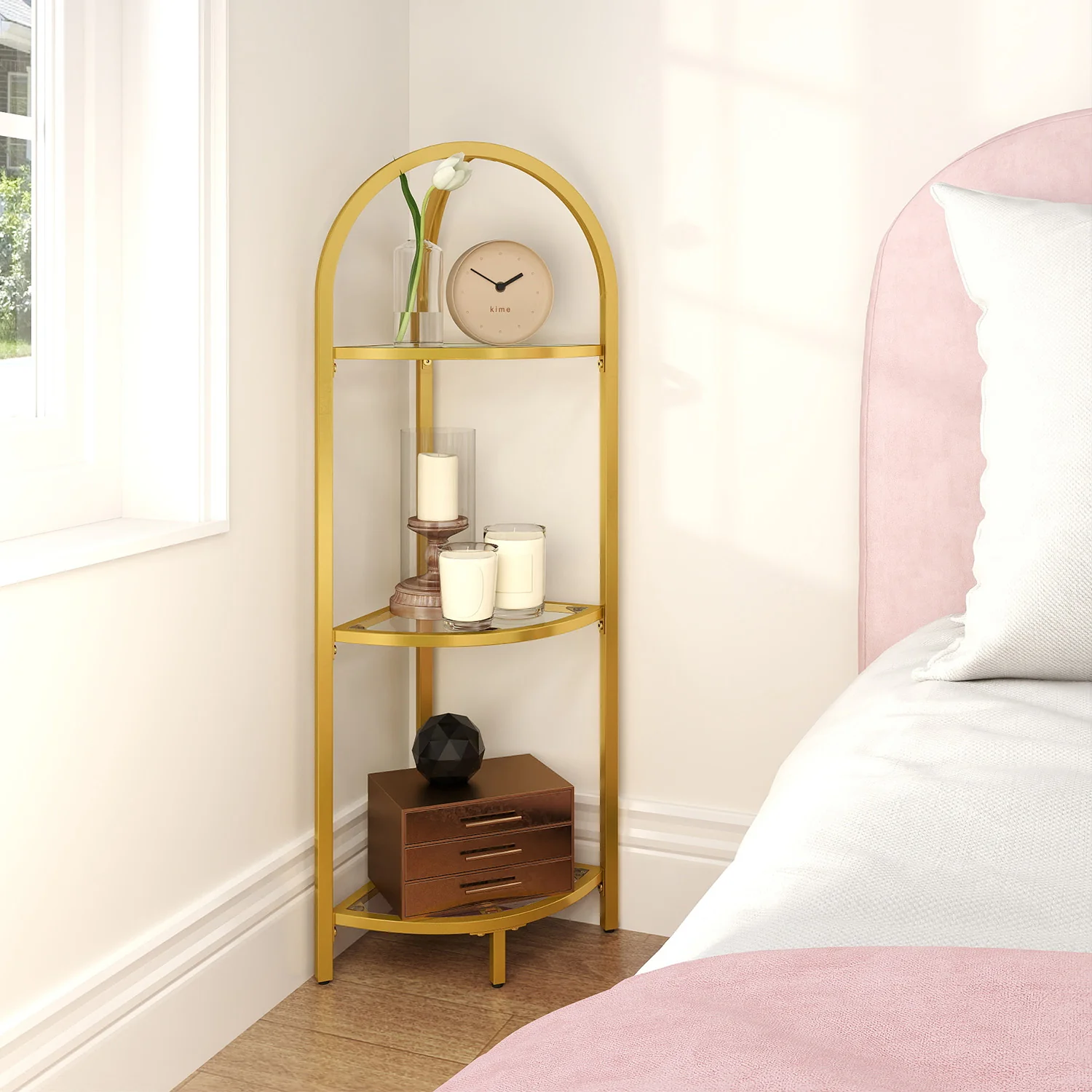 3-Tier Small Glass Corner Shelf Stand