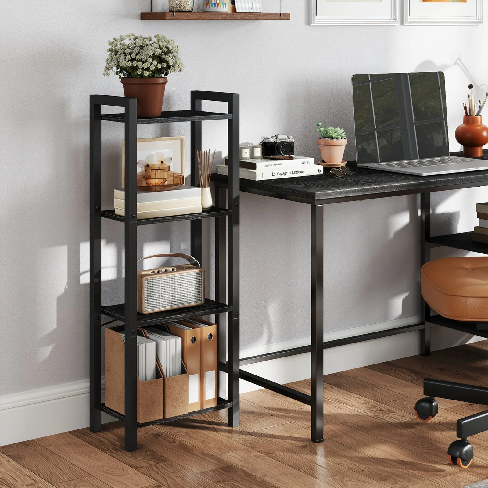 4-Tier Tall Bookshelf, Narrow Bookcase, Skinny Book Shelf for Living Room