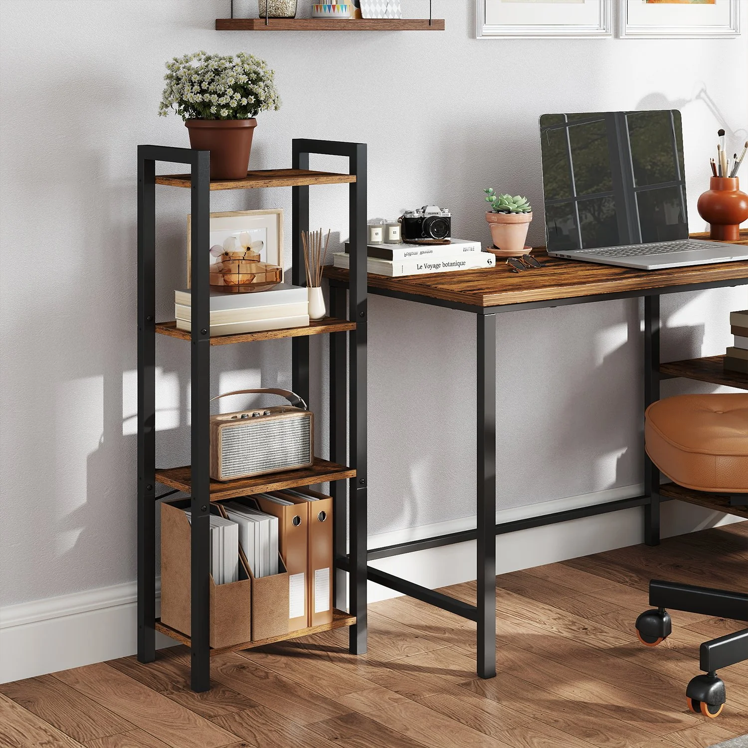 4-Tier Tall Bookshelf, Narrow Bookcase, Skinny Book Shelf for Living Room - Image 2