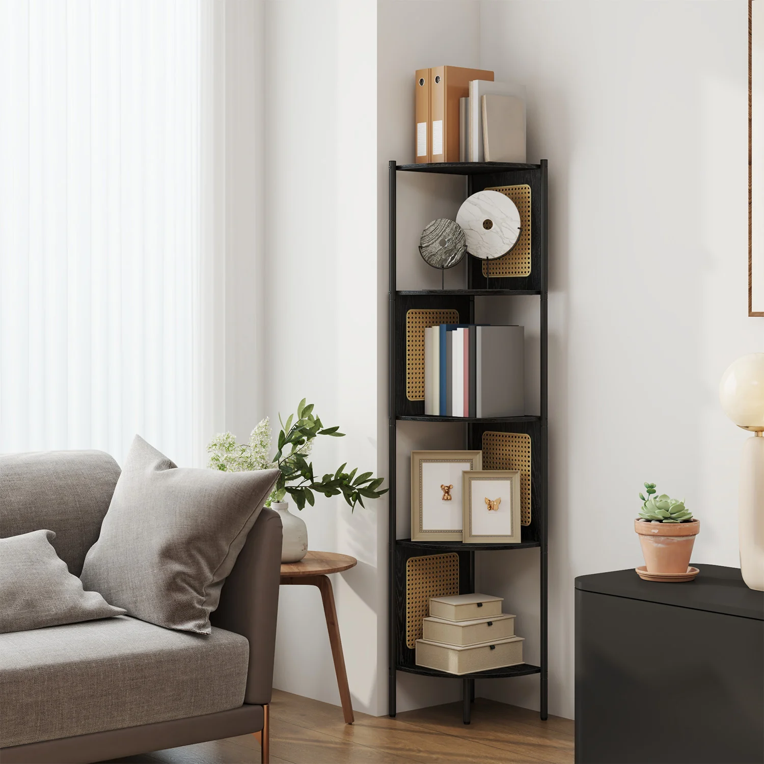 5-Tier Bookshelf, Small Corner Shelf, for Living Room Bedroom Study Kitchen