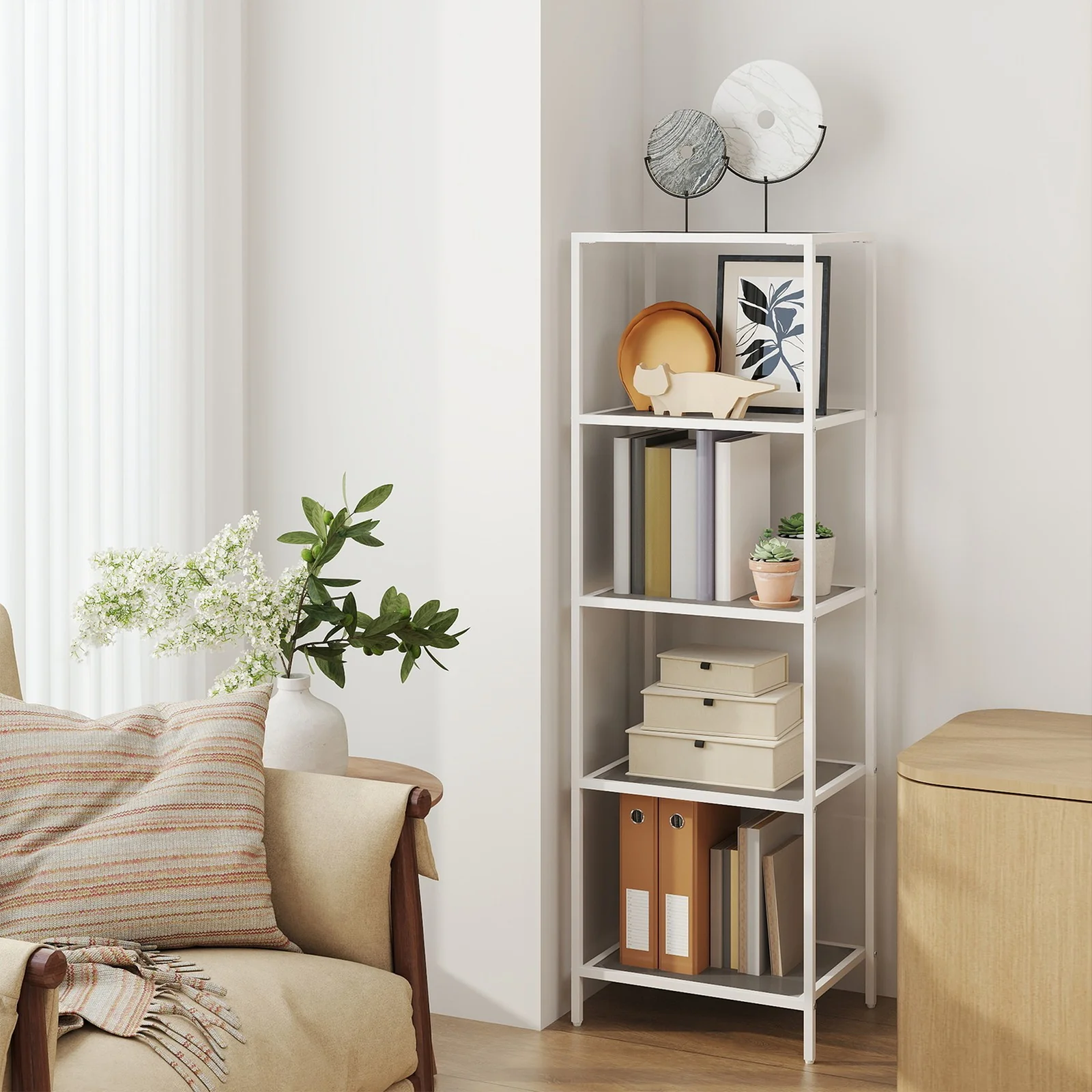 5-Tier Glass Shelf Pearl White and Slate Grey