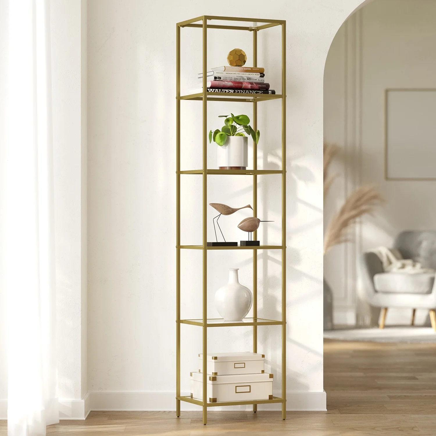 5-Tier Glass Shelf Pearl White and Slate Grey - Image 2