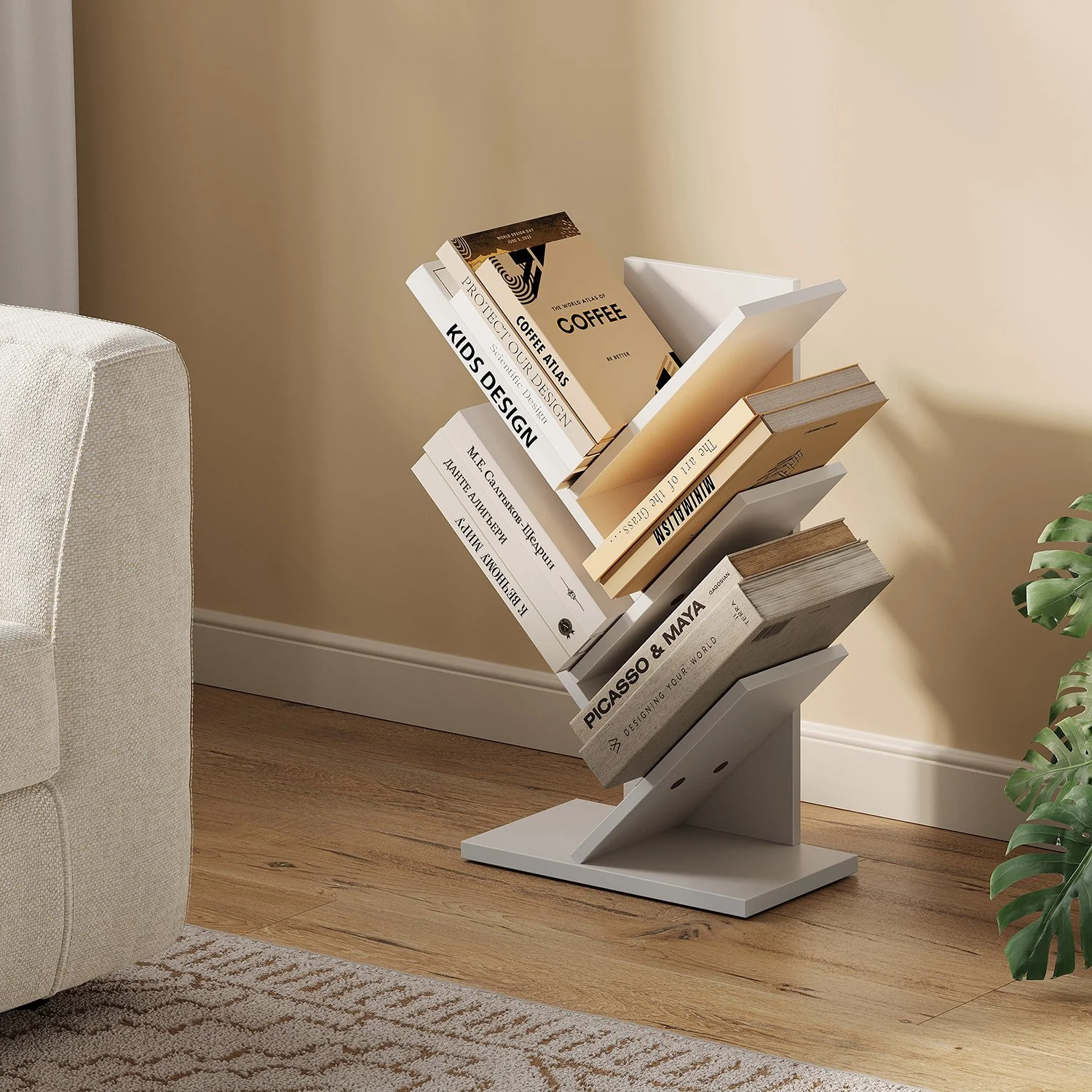 5-Tier Bookshelf, Space-Saving Tree-Shaped Corner Shelf, for Bedroom