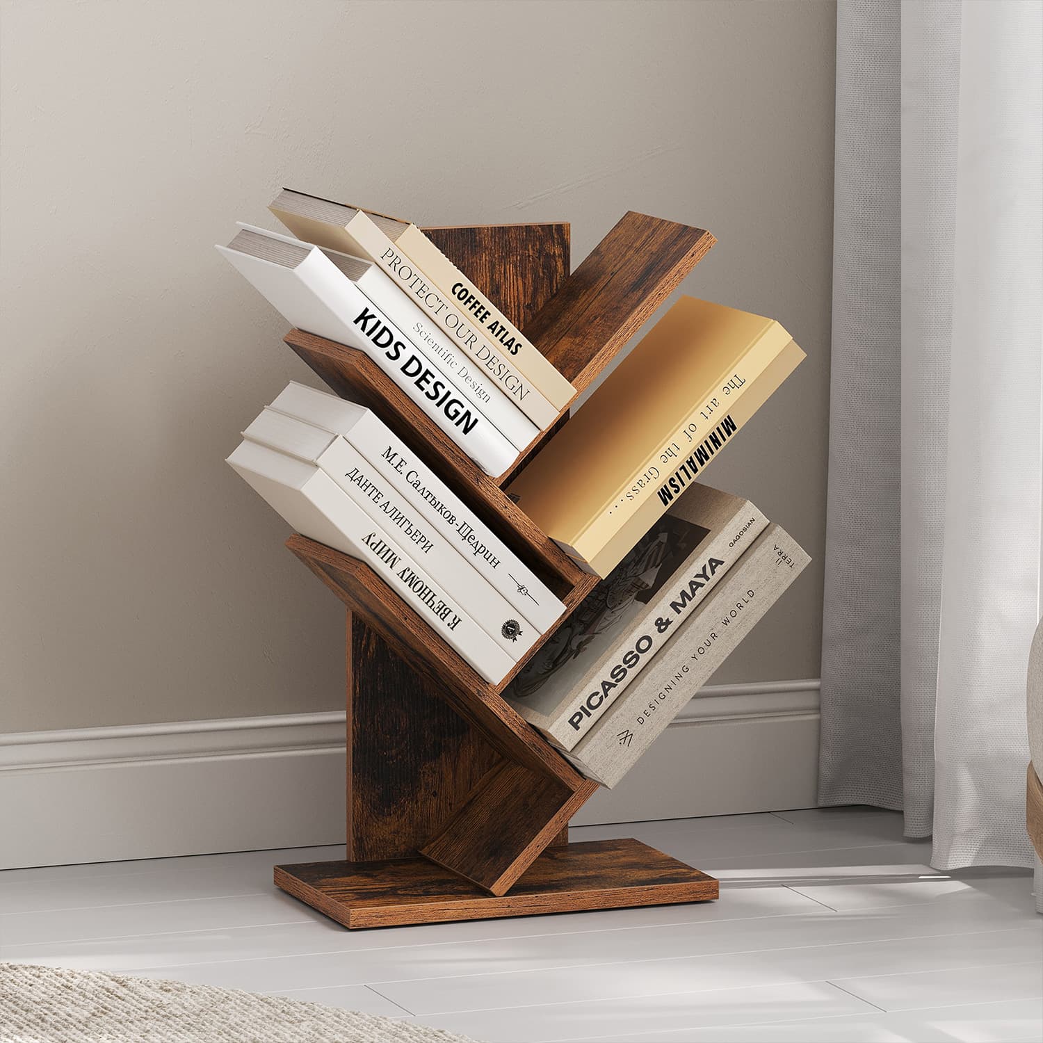 5-Tier Bookshelf, Space-Saving Tree-Shaped Corner Shelf, for Bedroom - Image 2