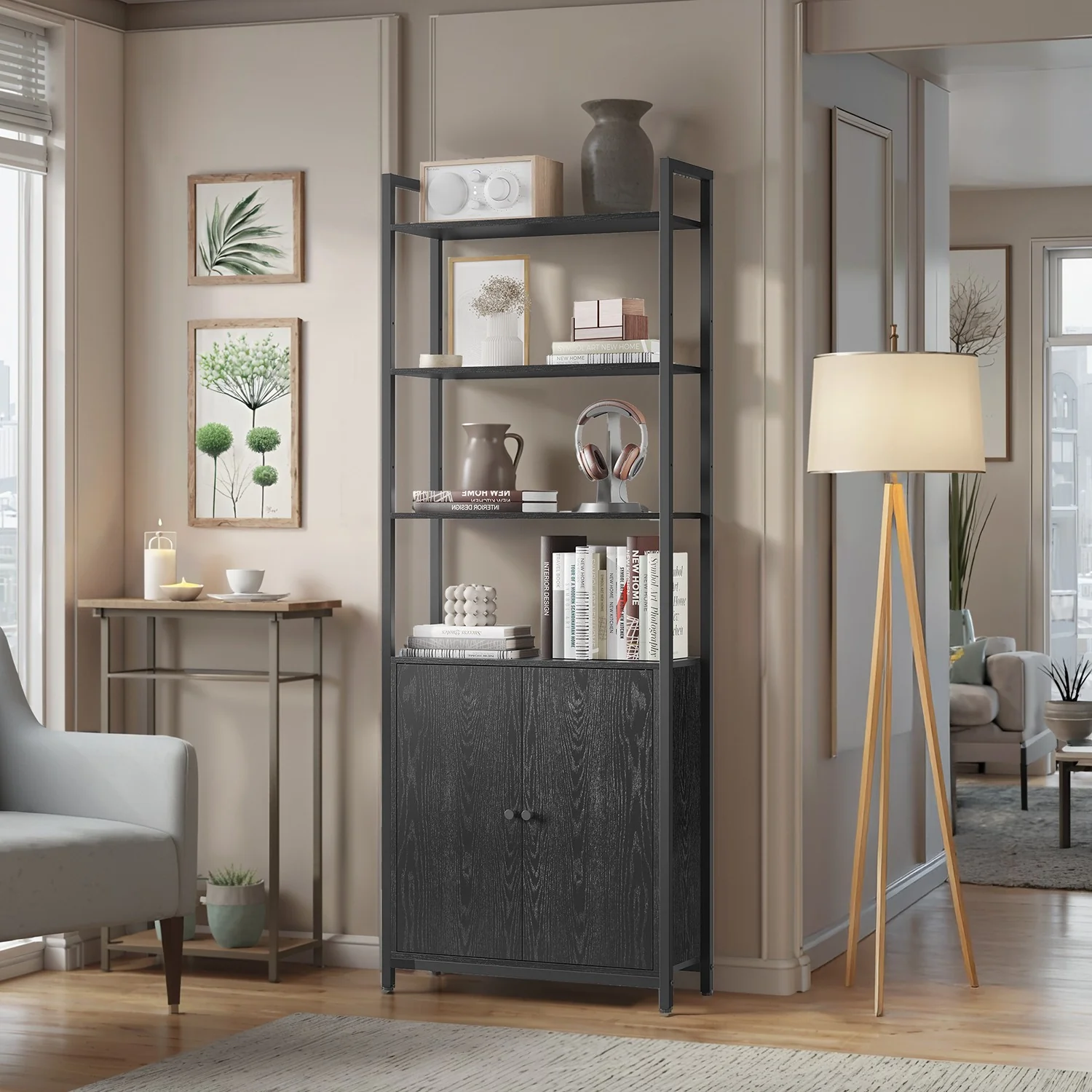Tall Bookshelf with Door, 6-Tier Bookcase, Metal Frame - Image 4