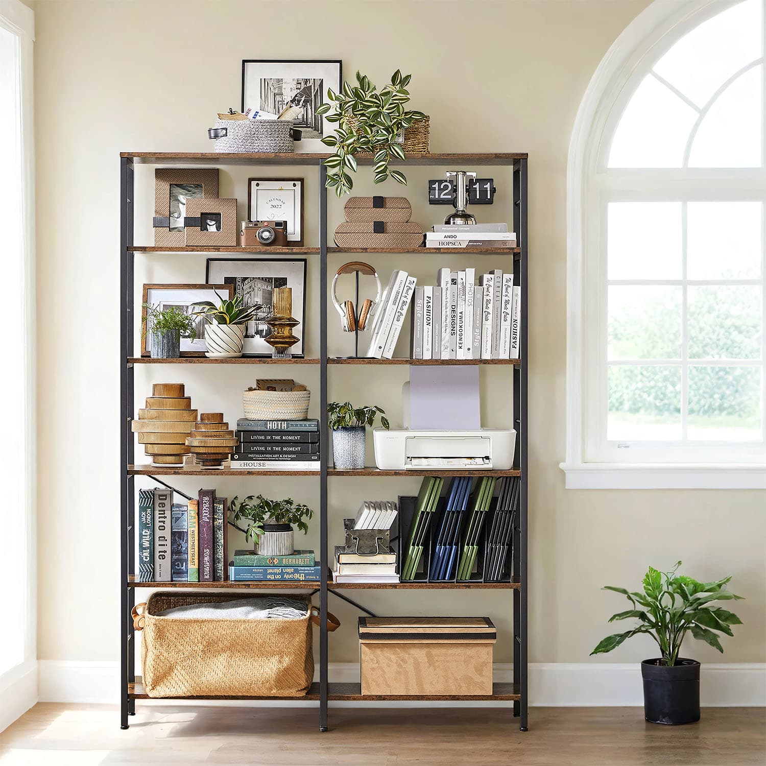 6-Tier Bookshelf Rustic Brown and Black 30 x 120 x 172.5 cm