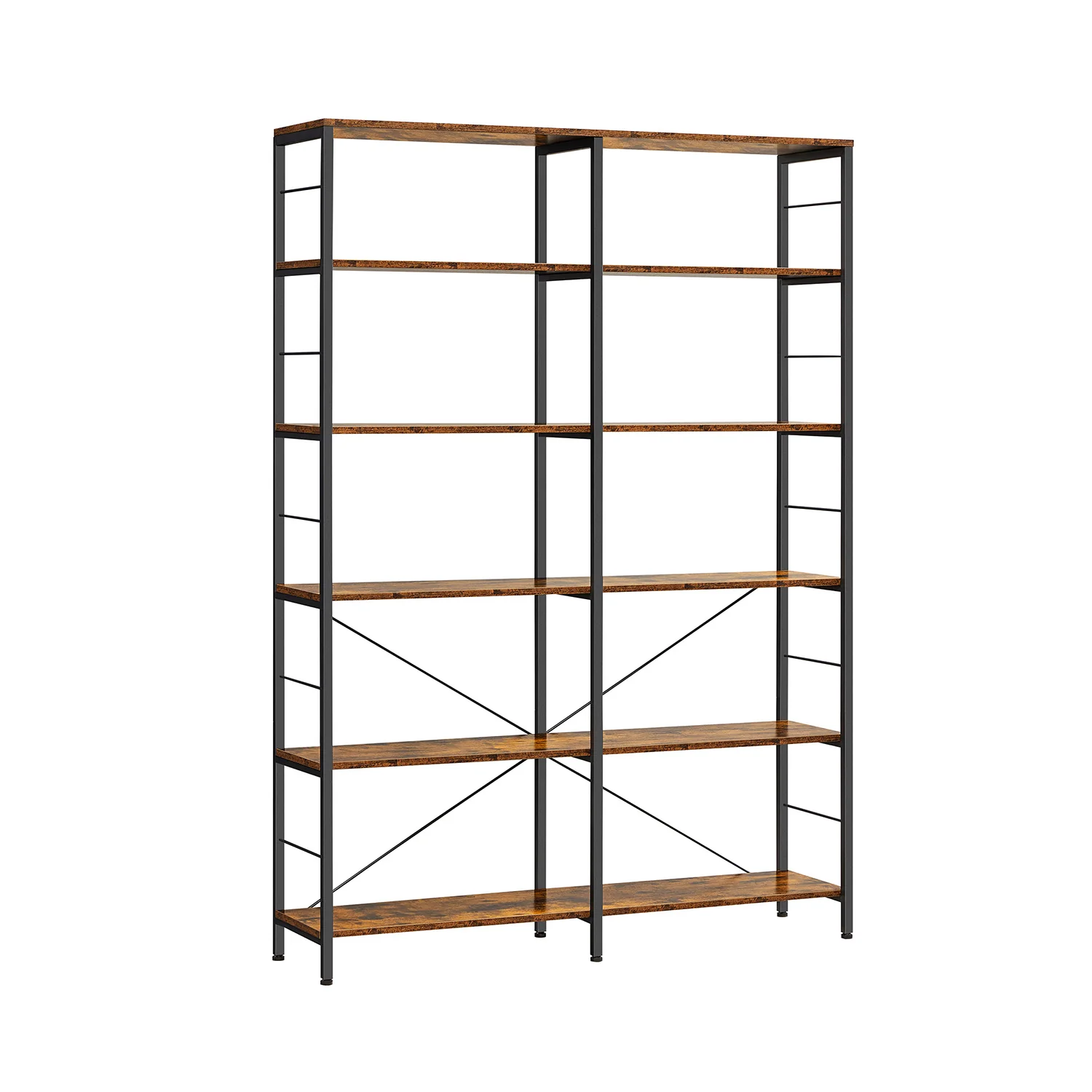 6-Tier Bookshelf Rustic Brown and Black